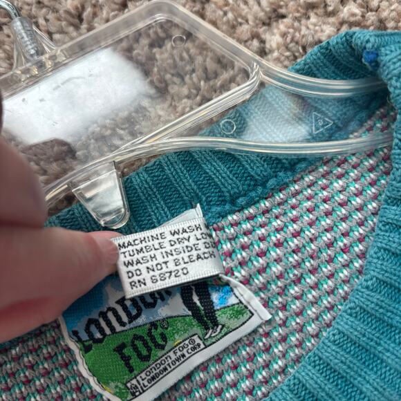 VTG London Fog Golf Sweater Men's Large Made in USA 100% Cotton Intarsia Knit - Picture 3 of 15